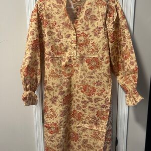 Flora Bea Adelina dress in vintage creek. Long sleeve with back cinch tie. NWT L